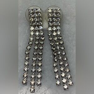 Vintage Rhinestone Waterfall Earrings | Silver Tone Fringe Post Back